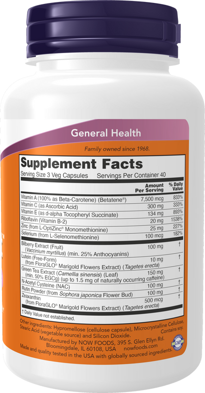 NOW Supplements, Ocu Support™ with FloraGLO® Lutein, plus Vitamins A, C and E, 120 Veg Capsules