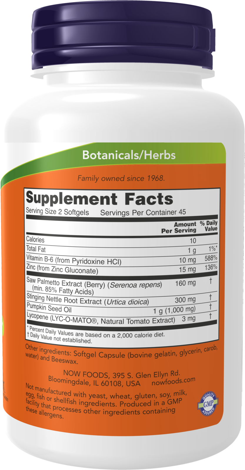 NOW Supplements, Prostate Support, Prostate Support, with Standardized Saw Palmetto, Stinging Nettle & Lycopene, 90 Softgels