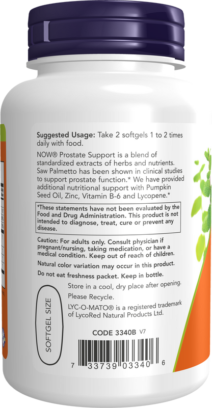 NOW Supplements, Prostate Support, Prostate Support, with Standardized Saw Palmetto, Stinging Nettle & Lycopene, 90 Softgels