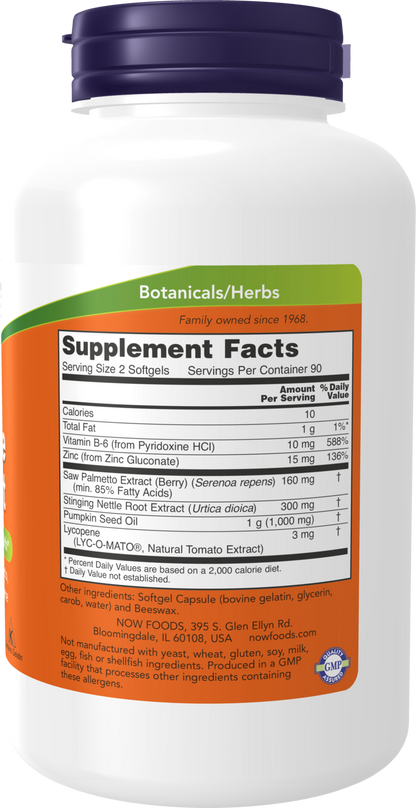 NOW Supplements, Prostate Support, Prostate Support, with Standardized Saw Palmetto, Stinging Nettle & Lycopene, 180 Softgels