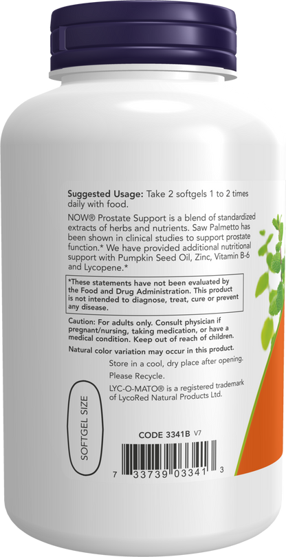 NOW Supplements, Prostate Support, Prostate Support, with Standardized Saw Palmetto, Stinging Nettle & Lycopene, 180 Softgels