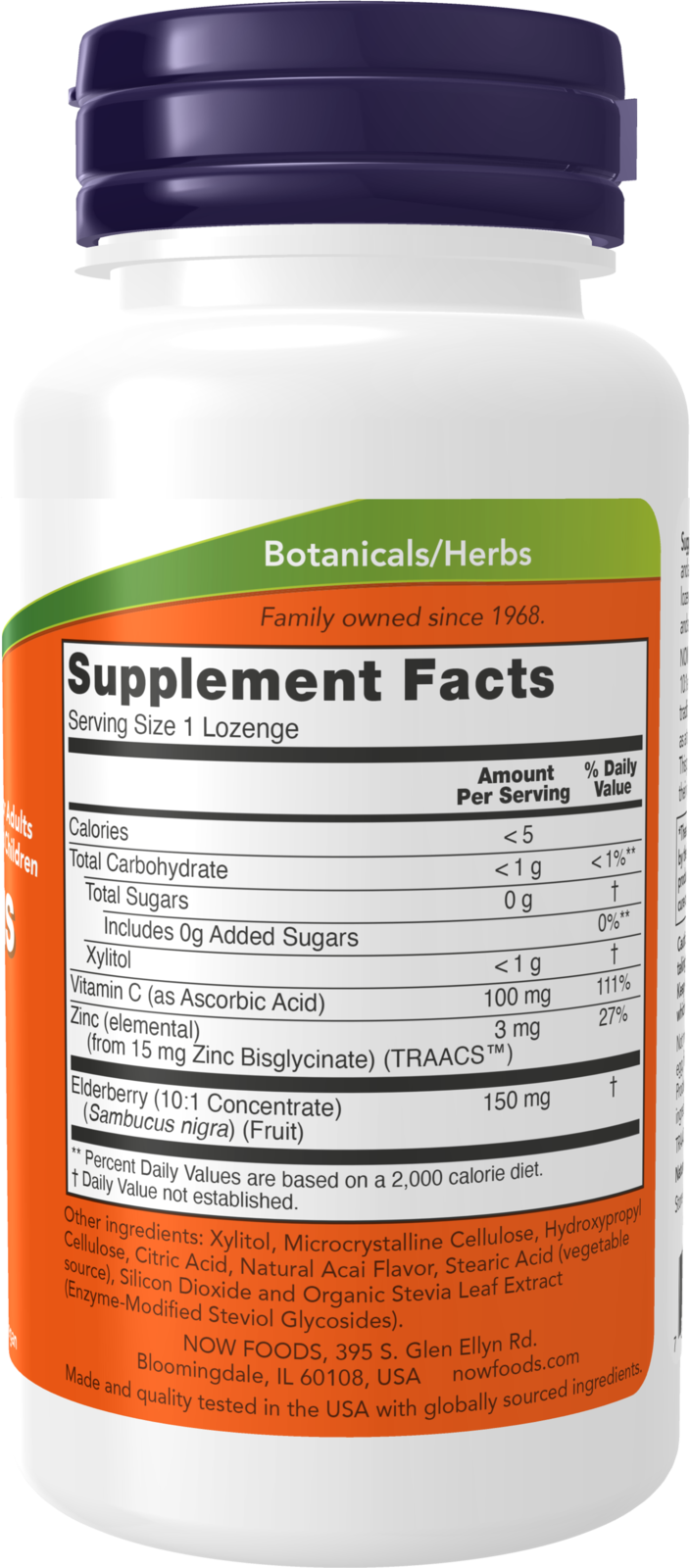 NOW Supplements, Sambucus Zinc-C with Elderberry Concentrate and Vitamin C, 60 Lozenges