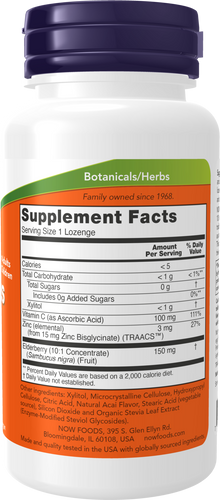 NOW Supplements, Sambucus Zinc-C with Elderberry Concentrate and Vitamin C, 60 Lozenges