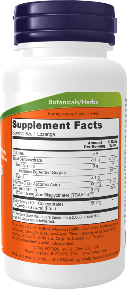 NOW Supplements, Sambucus Zinc-C with Elderberry Concentrate and Vitamin C, 60 Lozenges