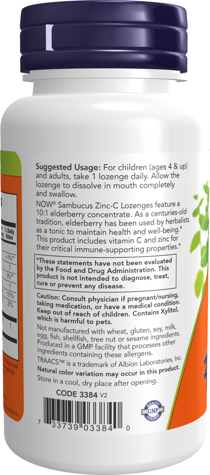 NOW Supplements, Sambucus Zinc-C with Elderberry Concentrate and Vitamin C, 60 Lozenges