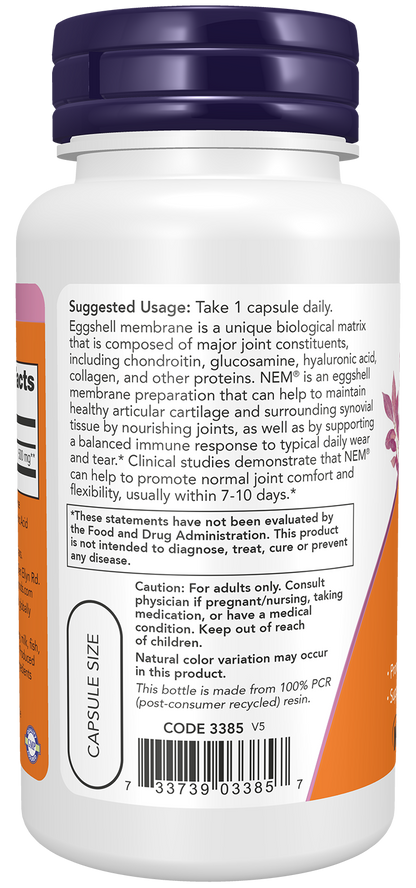 NOW Supplements, Eggshell Membrane (A Unique Biological Matrix Composed of Major Joint Constituents) 500 mg, 60 Veg Capsules