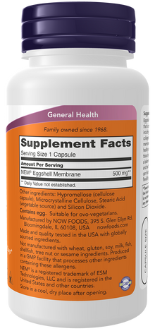 NOW Supplements, Eggshell Membrane (A Unique Biological Matrix Composed of Major Joint Constituents) 500 mg, 60 Veg Capsules