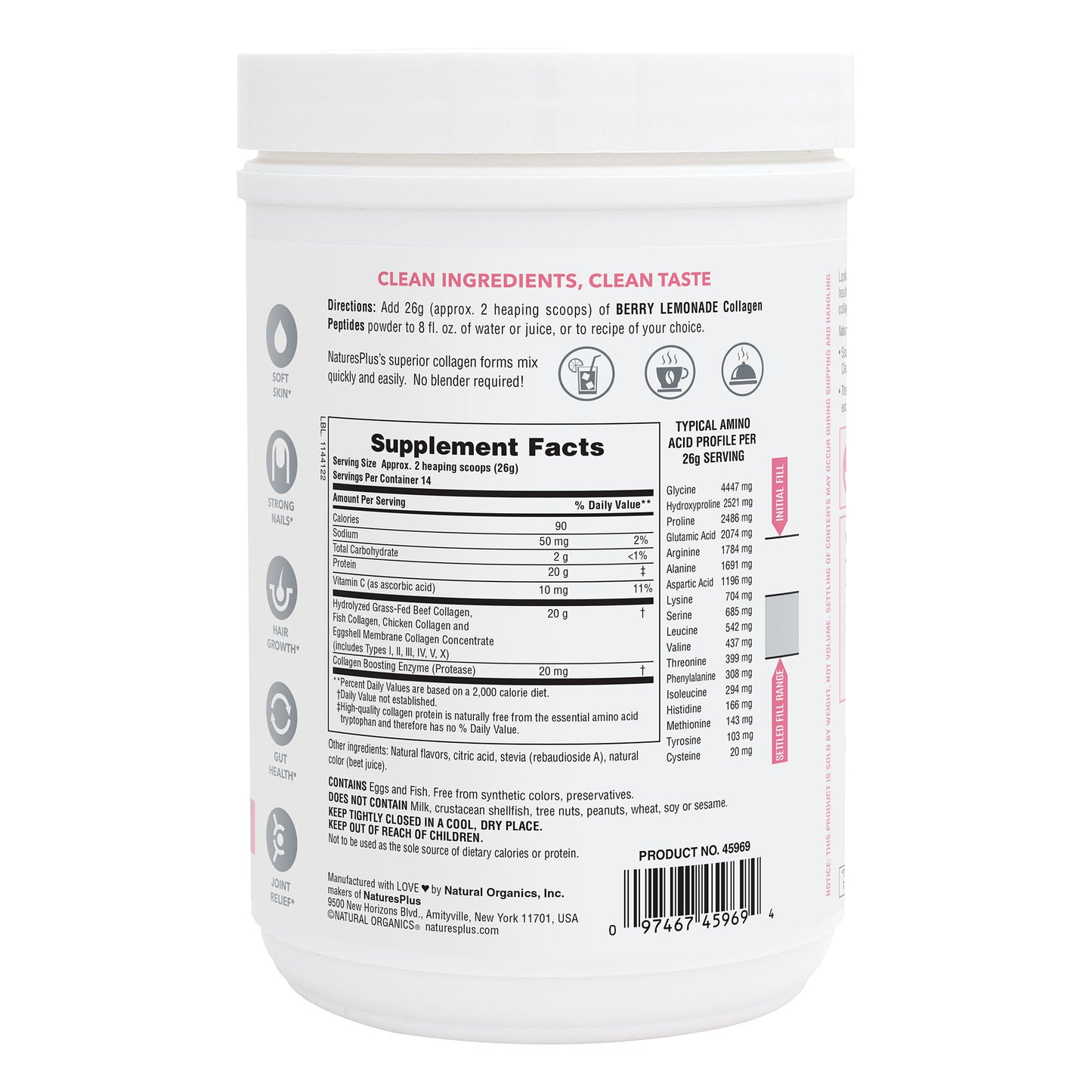 NaturesPlus, Collagen Peptides Berry Lemonade, 14 Servings