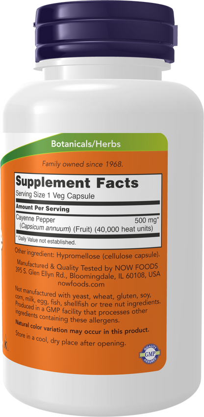 NOW Supplements, Cayenne (Capsicum annuum) 500 mg, Herbal Support, 100 Veg Capsules