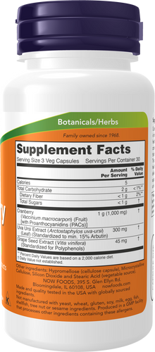NOW Supplements, Cranberry with PACs, plus Uva Ursi and Grape Seed Extracts 90 Veg Capsules