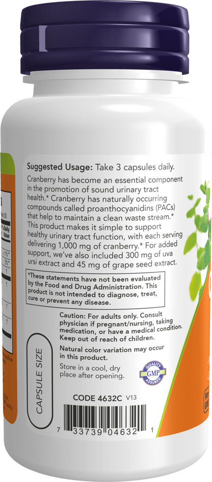 NOW Supplements, Cranberry with PACs, plus Uva Ursi and Grape Seed Extracts 90 Veg Capsules