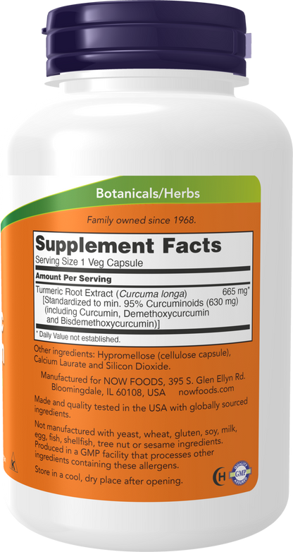 NOW Supplements, Turmeric Curcumin, Derived from Turmeric Root Extract, Herbal Supplement, 120 Veg Capsules