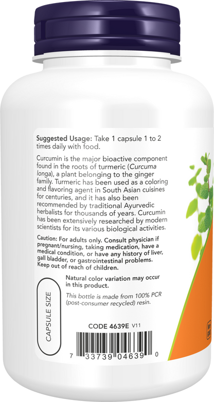 NOW Supplements, Turmeric Curcumin, Derived from Turmeric Root Extract, Herbal Supplement, 120 Veg Capsules