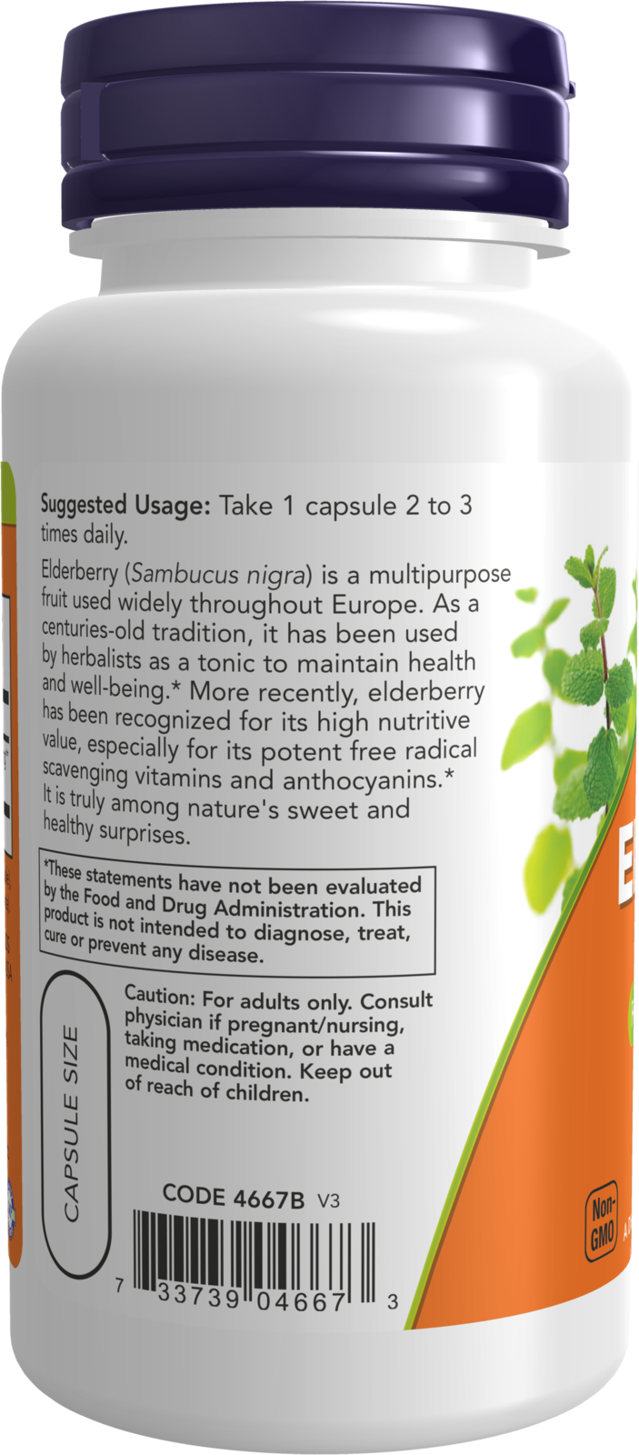 NOW Supplements, Elderberry (Sambucus nigra) 500 mg, 10:1 Concentrate, 60 Veg Capsules