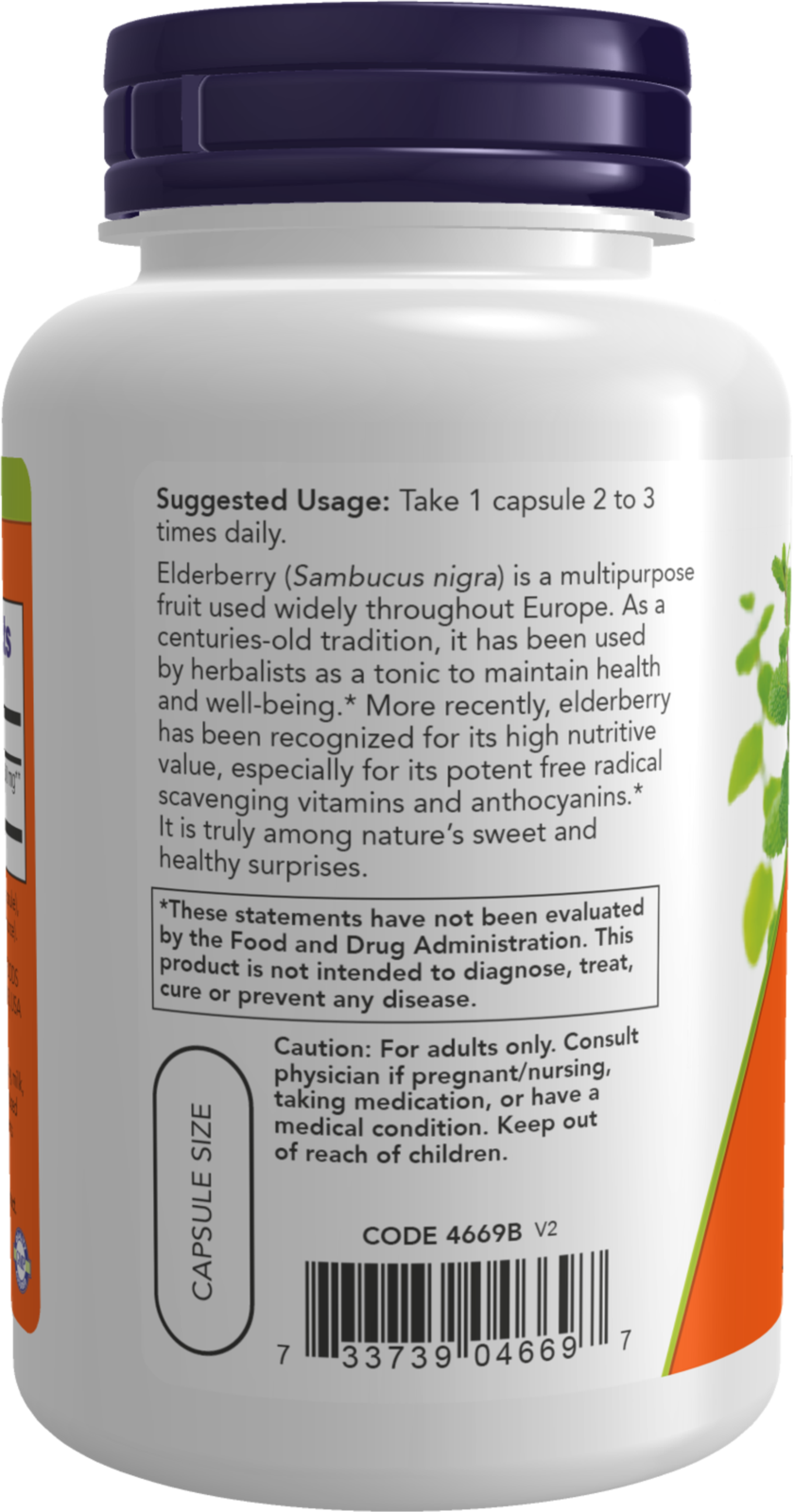 NOW Supplements, Elderberry (Sambucus nigra) 500 mg, 10:1 Concentrate, 120 Veg Capsules