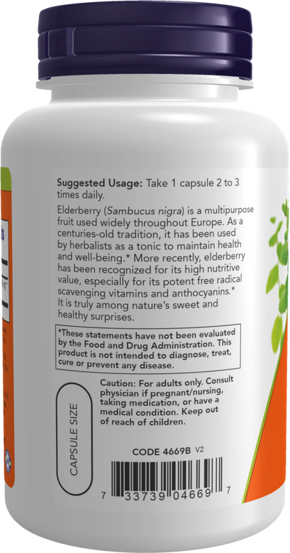 NOW Supplements, Elderberry (Sambucus nigra) 500 mg, 10:1 Concentrate, 120 Veg Capsules