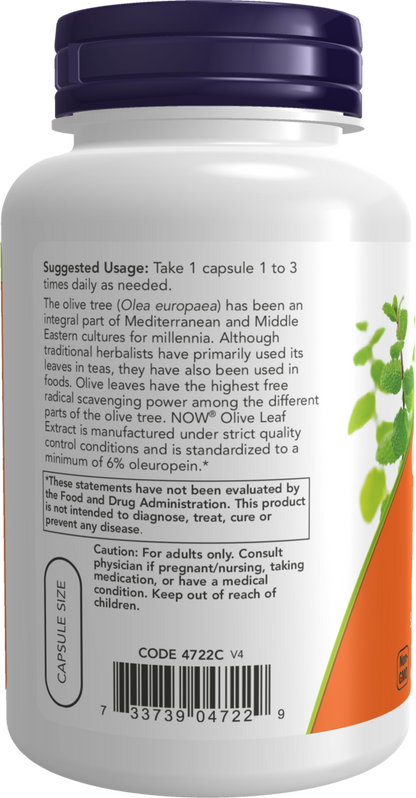NOW Supplements, Olive Leaf Extract 500 mg, Free Radical Scavenger*, 120 Veg Capsules