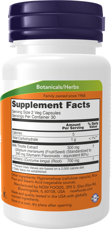 NOW Supplements, Silymarin Milk Thistle Extract 150 mg with Turmeric, Supports Liver Function*, 60 Veg Capsules