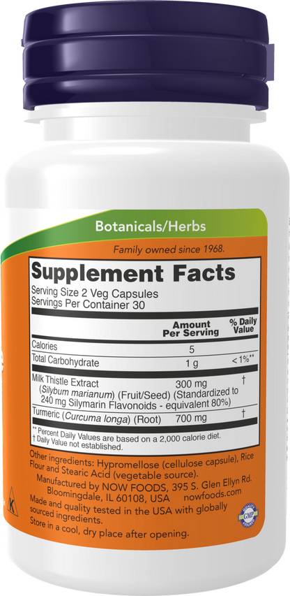 NOW Supplements, Silymarin Milk Thistle Extract 150 mg with Turmeric, Supports Liver Function*, 60 Veg Capsules