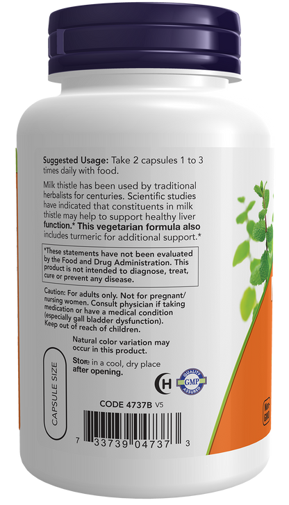 NOW Supplements, Silymarin Milk Thistle Extract 150 mg with Turmeric, Supports Liver Function*, 120 Veg Capsules