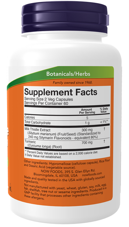 NOW Supplements, Silymarin Milk Thistle Extract 150 mg with Turmeric, Supports Liver Function*, 120 Veg Capsules
