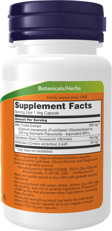 NOW Supplements, Double Strength Milk Thistle Extract 300 mg Silymarin (240 mg), Supports Liver Function*, 50 Veg Capsules