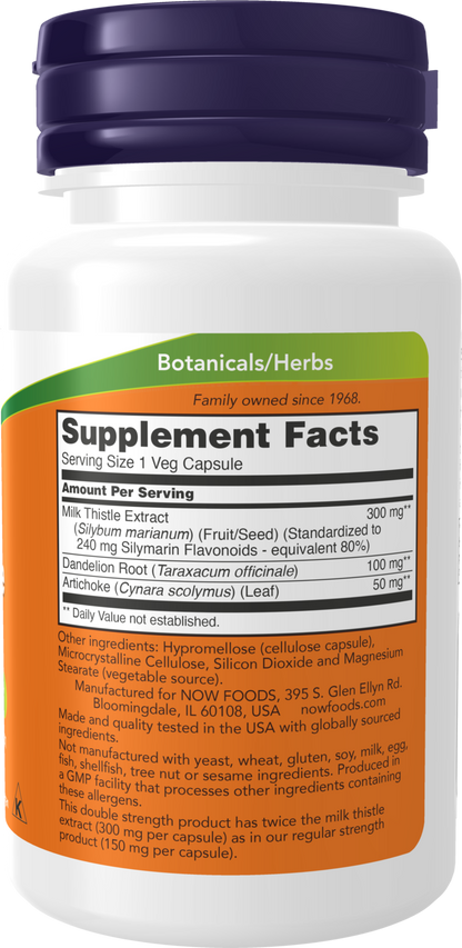 NOW Supplements, Double Strength Milk Thistle Extract 300 mg Silymarin (240 mg), Supports Liver Function*, 50 Veg Capsules