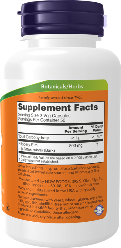 NOW Supplements, Slippery Elm (Ulmus rubra) 400 mg, Herbal Supplement, 100 Veg Capsules