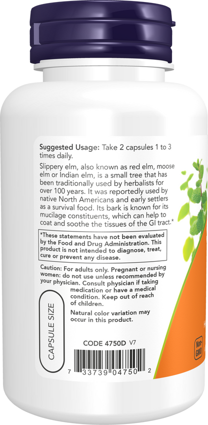 NOW Supplements, Slippery Elm (Ulmus rubra) 400 mg, Herbal Supplement, 100 Veg Capsules