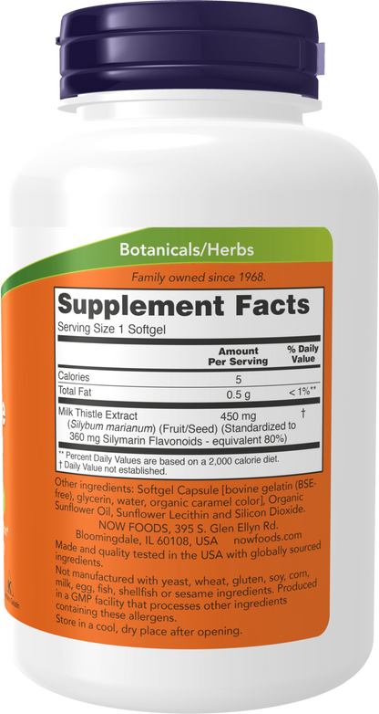 NOW Supplements, Silymarin Milk Thistle Extract, Extra Strength 450 mg, 120 Softgels