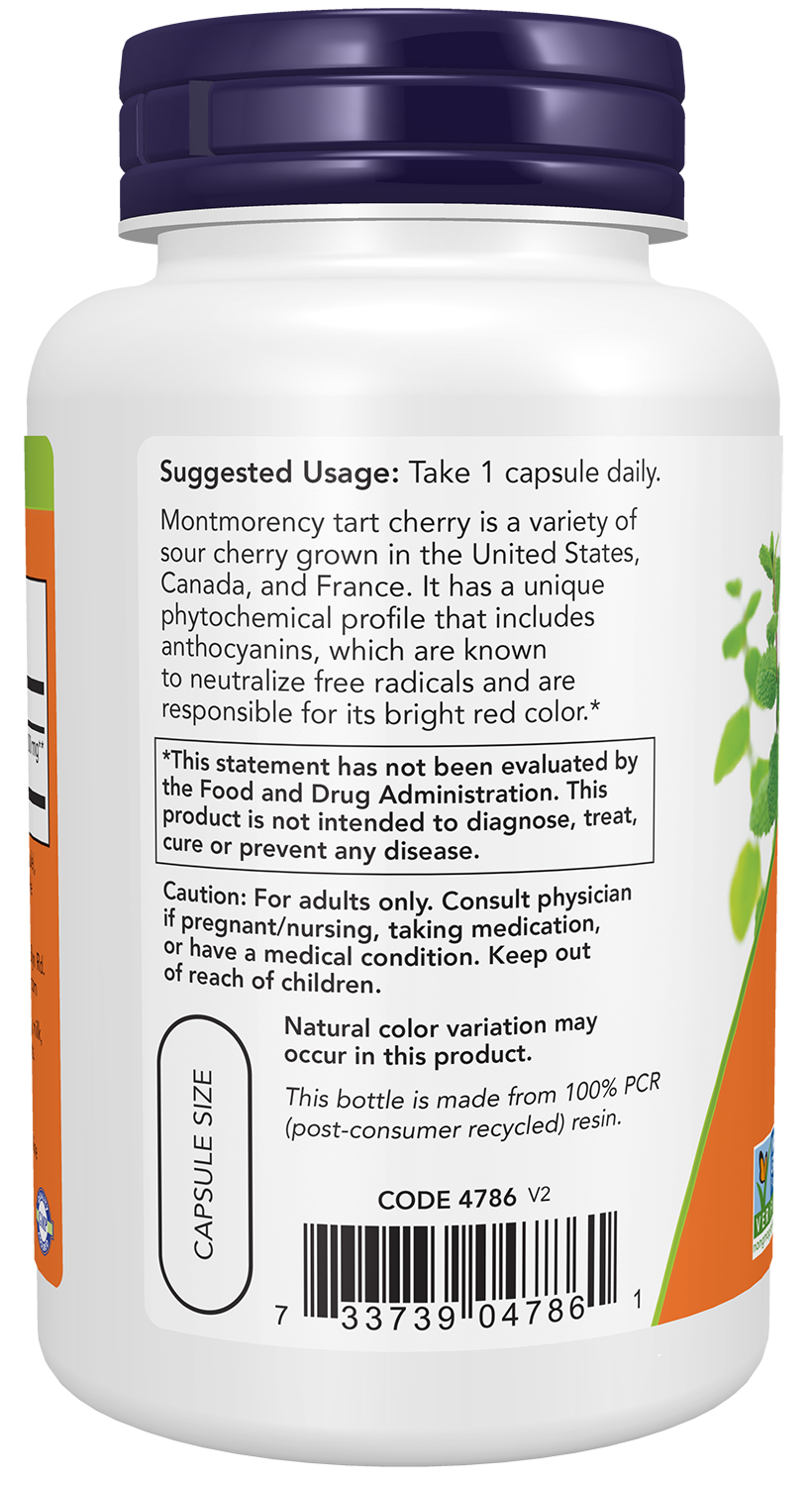 NOW Supplements, Tart Cherry (Prunus cerasus) 500 mg, 50:1 Concentrate, Herbal Supplement, 90 Veg Capsules