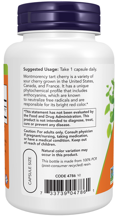 NOW Supplements, Tart Cherry (Prunus cerasus) 500 mg, 50:1 Concentrate, Herbal Supplement, 90 Veg Capsules