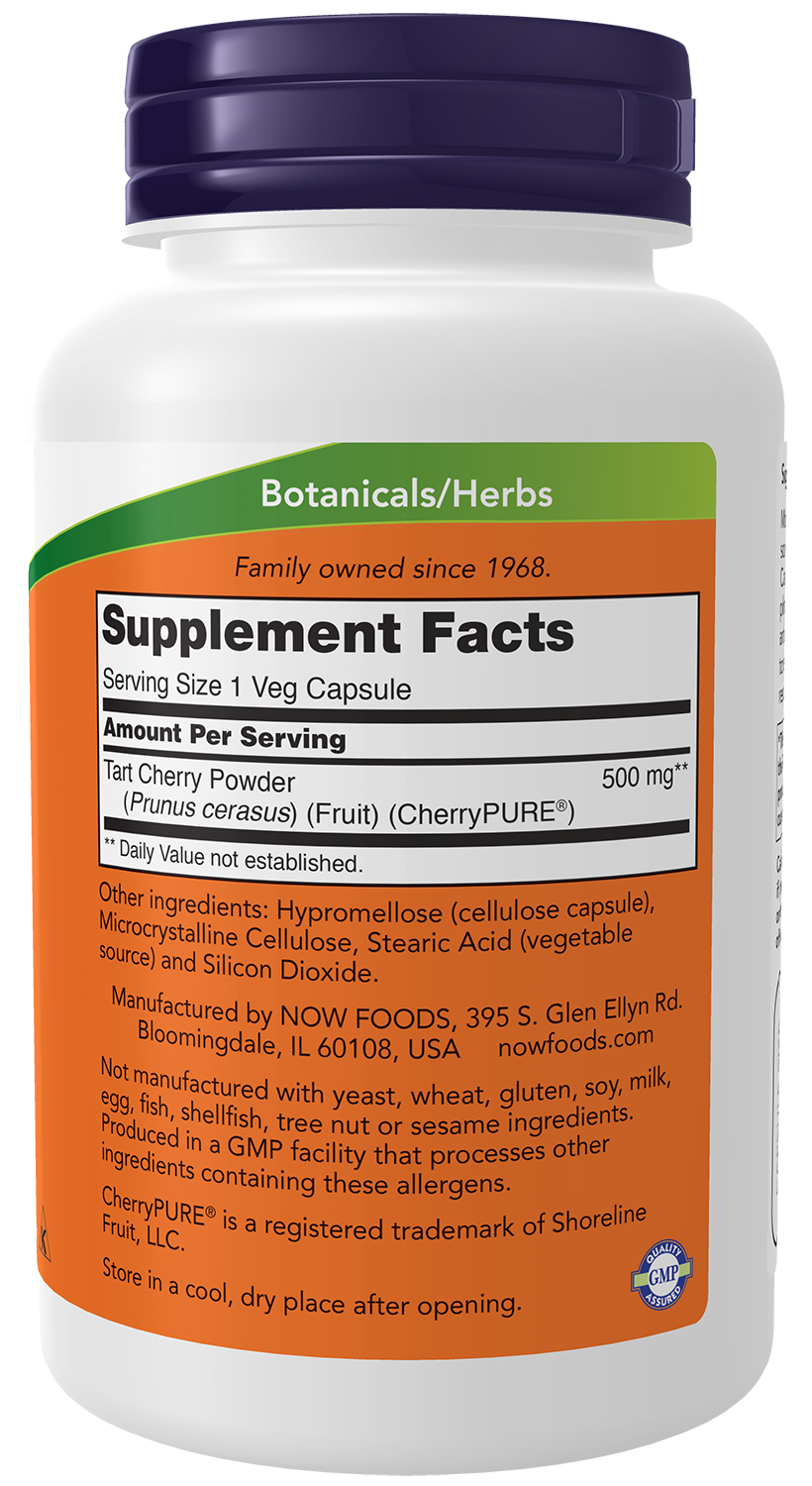 NOW Supplements, Tart Cherry (Prunus cerasus) 500 mg, 50:1 Concentrate, Herbal Supplement, 90 Veg Capsules