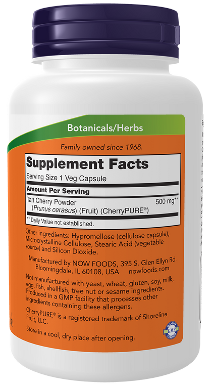 NOW Supplements, Tart Cherry (Prunus cerasus) 500 mg, 50:1 Concentrate, Herbal Supplement, 90 Veg Capsules