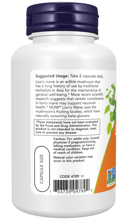 NOW Supplements, Lion's Mane 500 mg, Super Mushroom, Made with Organic Lion's Mane Mushrooms, 60 Veg Capsules