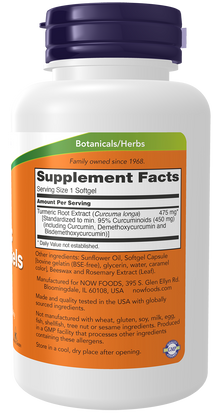 NOW Supplements, Turmeric Curcumin (Curcuma longa) Gels, Standardized Extract, Herbal Supplement with 95% Curcuminoids, 60 Softgels
