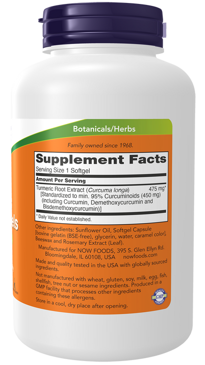 NOW Supplements, Turmeric Curcumin (Curcuma longa) Gels, Standardized Extract, Herbal Supplement with 95% Curcuminoids, 120 Softgels