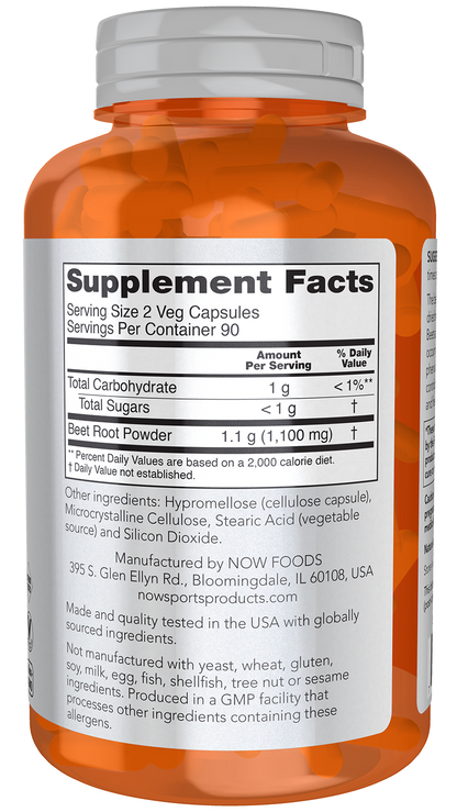 NOW Sports, Beet Root Veg, Sports Nutrition, Immune System Support*, 550 MG, Naturally Occurring Nitrates, 180 Veg Capsules