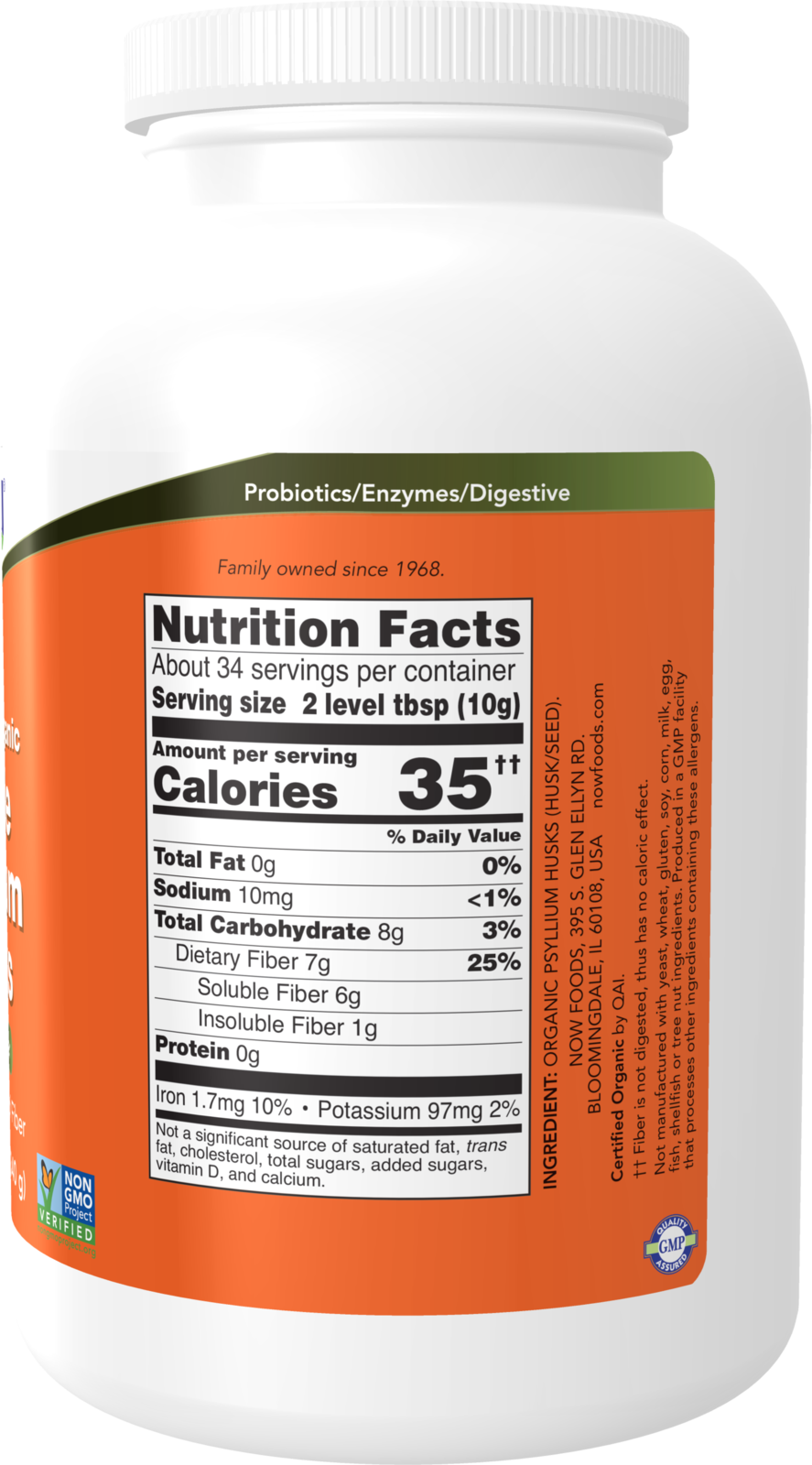 NOW Supplements, Whole Psyllium Husks, Certified Organic, Non-GMO Project Verified, Soluble Fiber, 12-Ounce