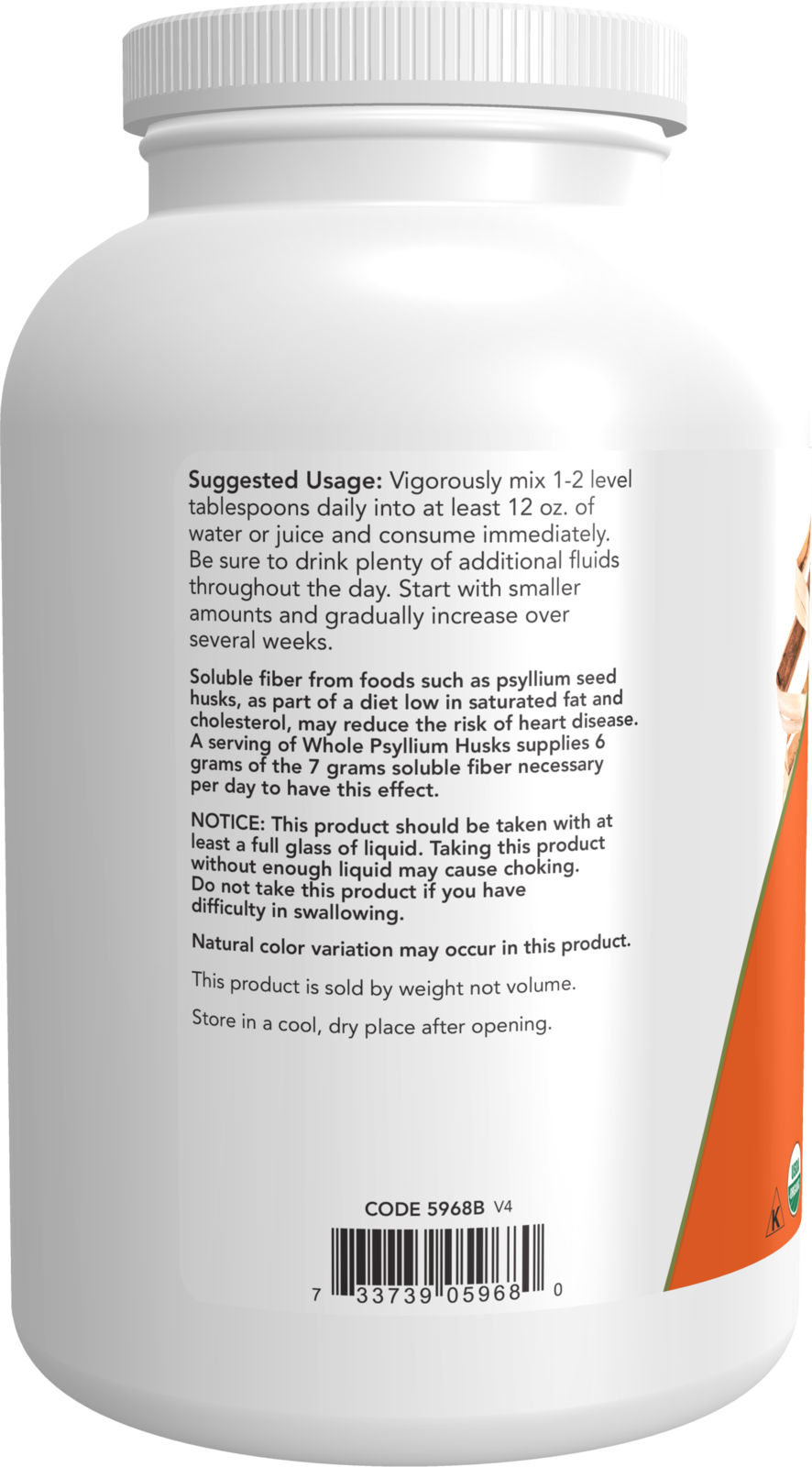 NOW Supplements, Whole Psyllium Husks, Certified Organic, Non-GMO Project Verified, Soluble Fiber, 12-Ounce