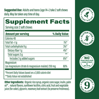Megafood, Relax + Calm† Magnesium Soft Chews - Grape Flavor, Citrate & Malate, 30 Chews