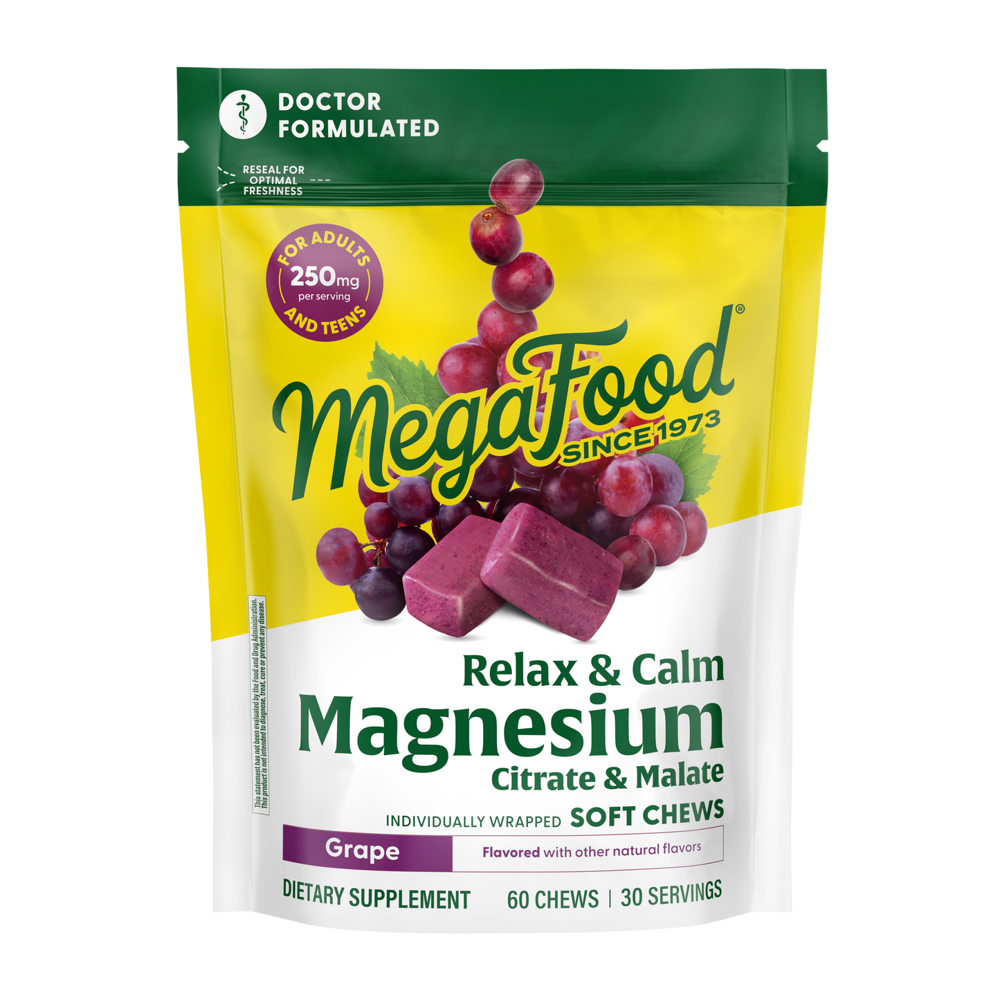 Megafood, Relax + Calm† Magnesium Soft Chews - Grape Flavor, Citrate & Malate, 60 Chews