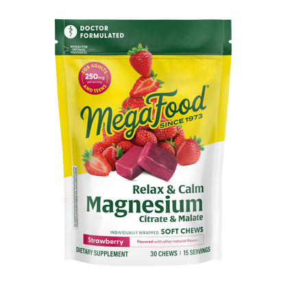 Megafood, Relax + Calm† Magnesium Soft Chews - Strawberry Flavor, Citrate & Malate, 30 Chews