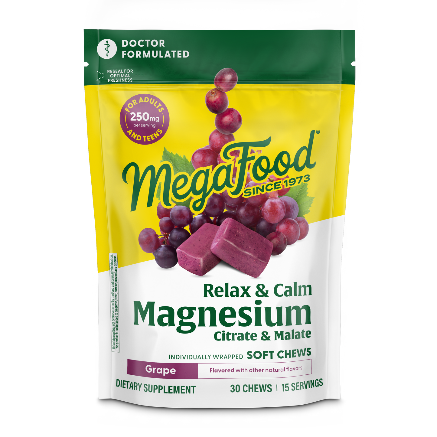 Megafood, Relax + Calm† Magnesium Soft Chews - Grape Flavor, Citrate & Malate, 30 Chews