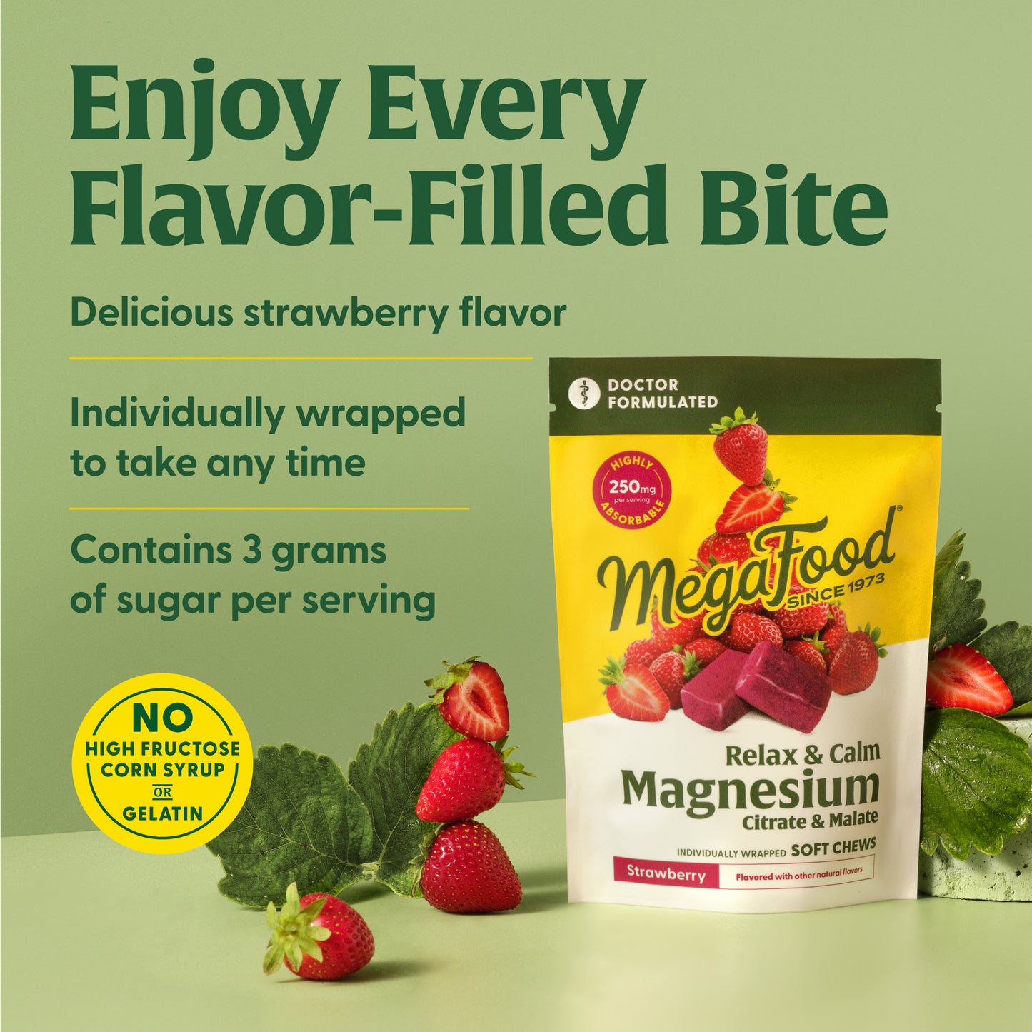 Megafood, Relax + Calm† Magnesium Soft Chews - Strawberry Flavor, Citrate & Malate, 30 Chews